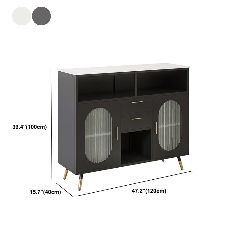 Sintered Stone Sideboard Table 2-drawer Dining Server with Metal Legs