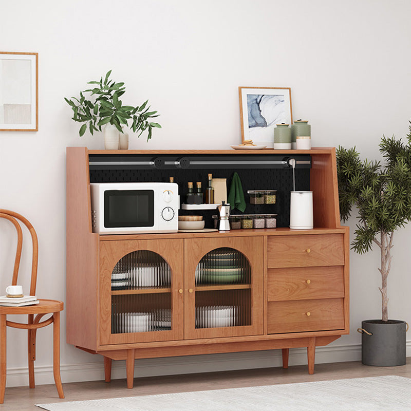 Pine Solid Wood Sideboard 3-drawer Home Credenza with Glass Door