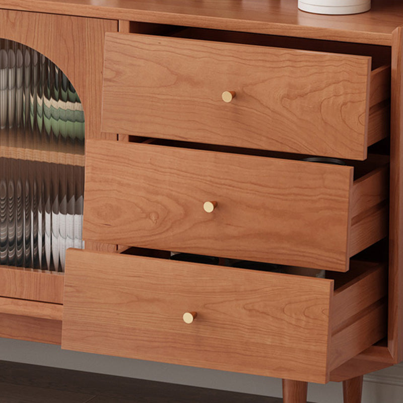 Pine Solid Wood Sideboard 3-drawer Home Credenza with Glass Door