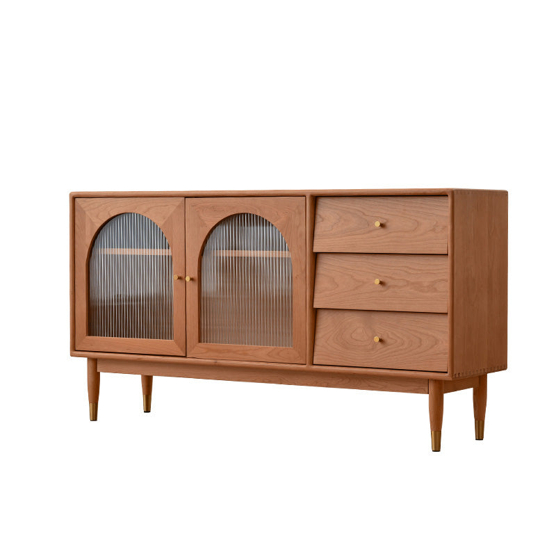 Modern 15.7"W Sideboard 3-drawer Solid Wood Credenza with Glass Door