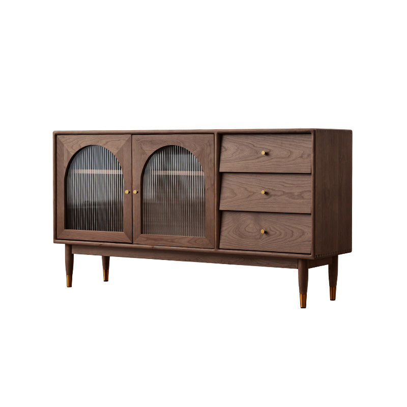 Modern 15.7"W Sideboard 3-drawer Solid Wood Credenza with Glass Door