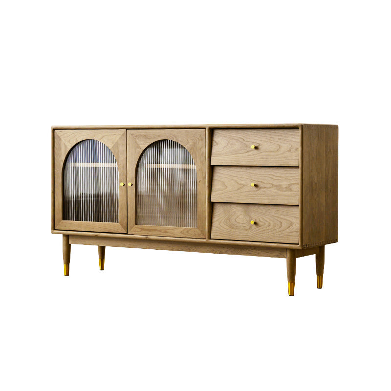 Modern 15.7"W Sideboard 3-drawer Solid Wood Credenza with Glass Door