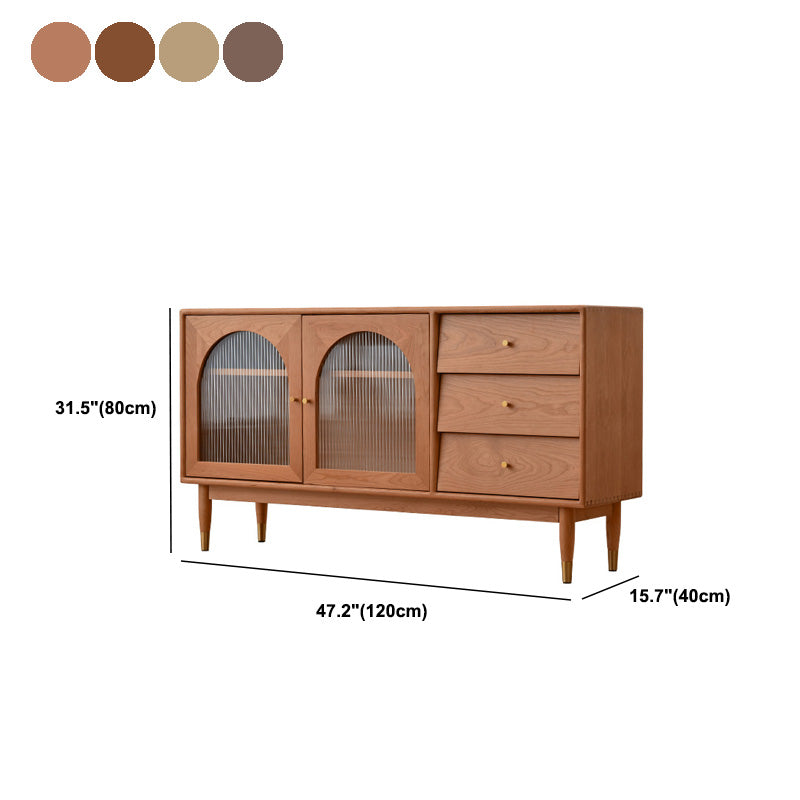 Modern 15.7"W Sideboard 3-drawer Solid Wood Credenza with Glass Door