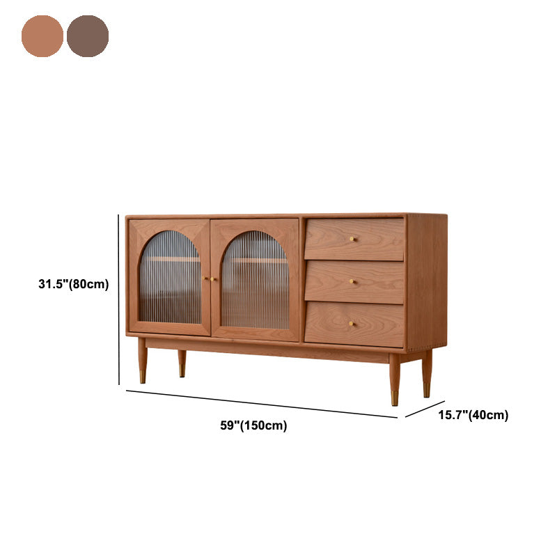 Modern 15.7"W Sideboard 3-drawer Solid Wood Credenza with Glass Door