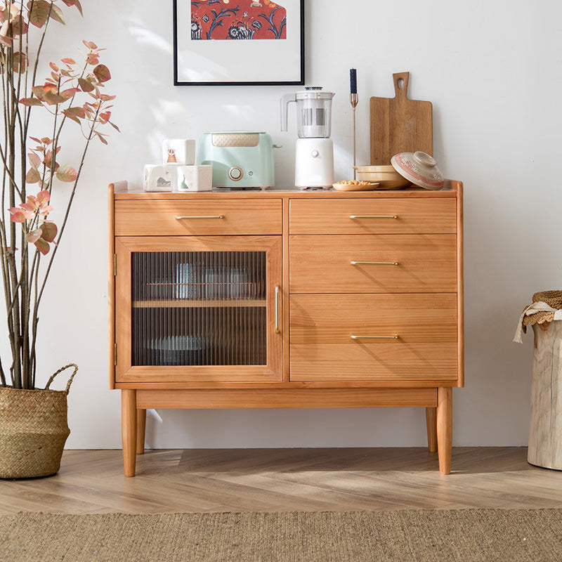 Pine Solid Wood Dining Server 4-drawer Sideboard with Adjustable Shelving