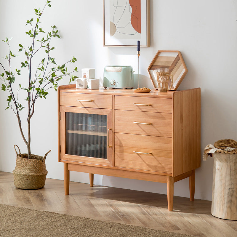 Pine Solid Wood Dining Server 4-drawer Sideboard with Adjustable Shelving