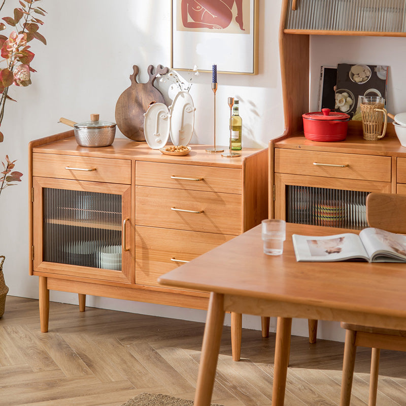 Pine Solid Wood Dining Server 4-drawer Sideboard with Adjustable Shelving