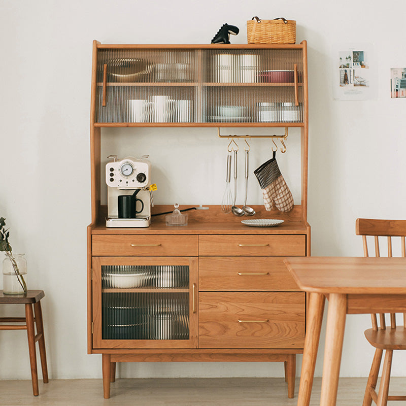 16.1"W Cherry Wood Sideboard Cabinet 4-drawer Natural Side Board with Sliding Door