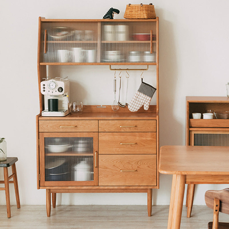 16.1"W Cherry Wood Sideboard Cabinet 4-drawer Natural Side Board with Sliding Door