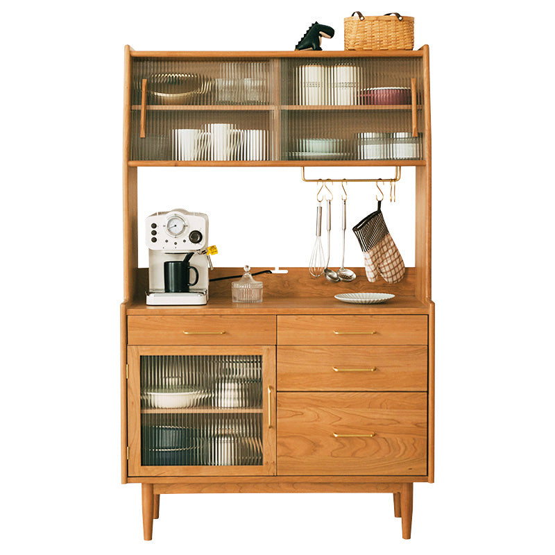 16.1"W Cherry Wood Sideboard Cabinet 4-drawer Natural Side Board with Sliding Door