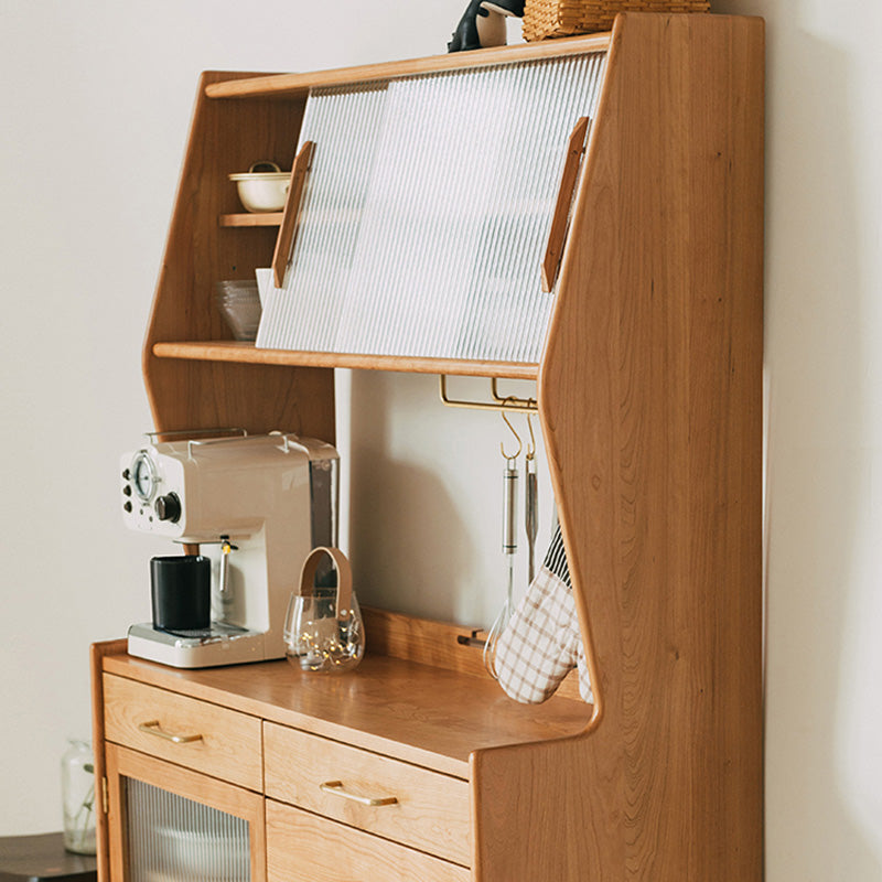 16.1"W Cherry Wood Sideboard Cabinet 4-drawer Natural Side Board with Sliding Door