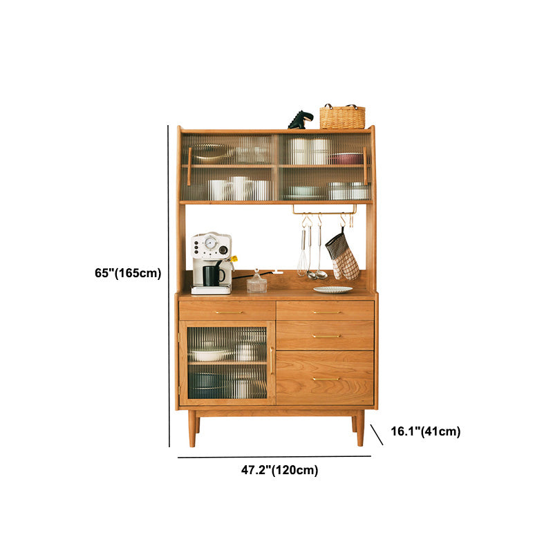 16.1"W Cherry Wood Sideboard Cabinet 4-drawer Natural Side Board with Sliding Door