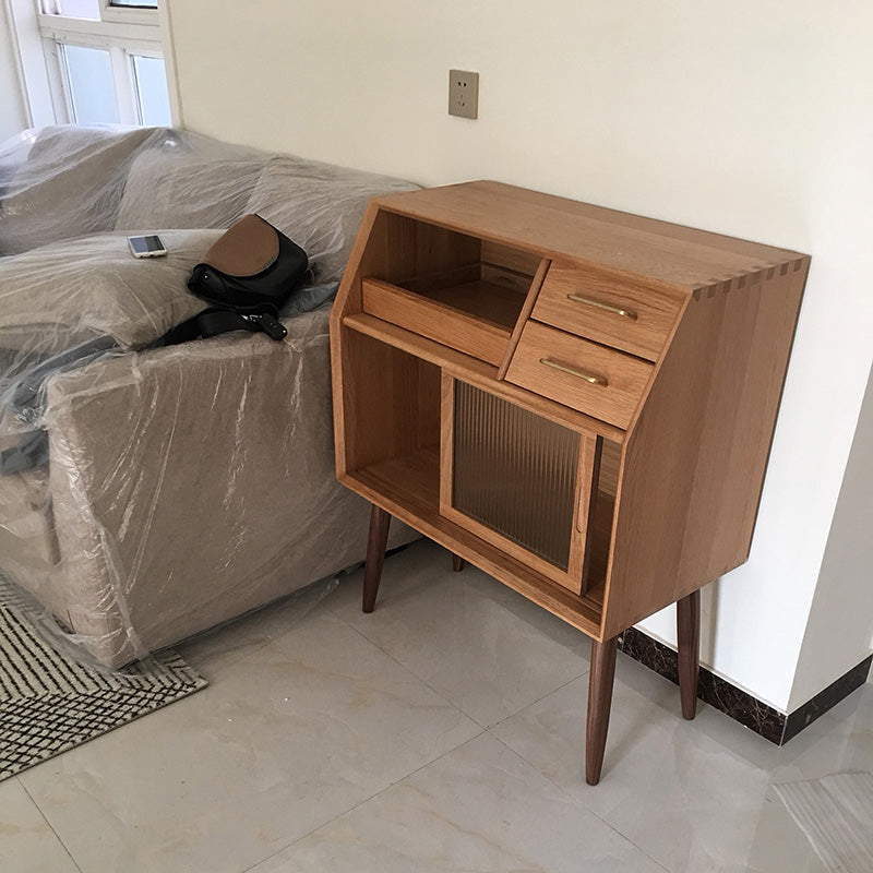 16.5"W√ó38.6"H Sliding Door Dining Server Modern Solid Wood Sideboard Table with 2-drawer