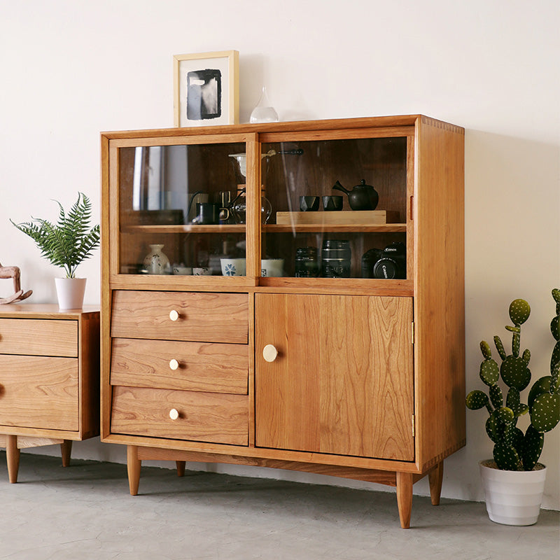 15.7"W√ó39.4"H Modern Solid Wood Sideboard Adjustable Shelves Dining Server with Glass Door