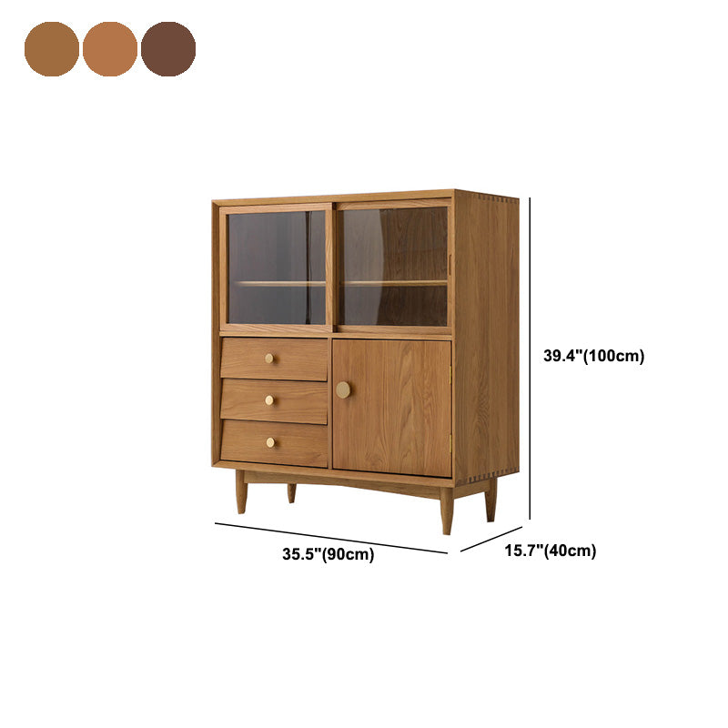 15.7"W√ó39.4"H Modern Solid Wood Sideboard Adjustable Shelves Dining Server with Glass Door