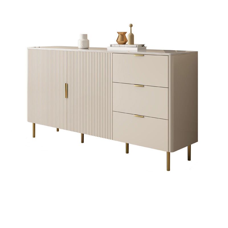 3 Drawer Sideboard White Sintered Stone 2-Door Credenza for Living Room