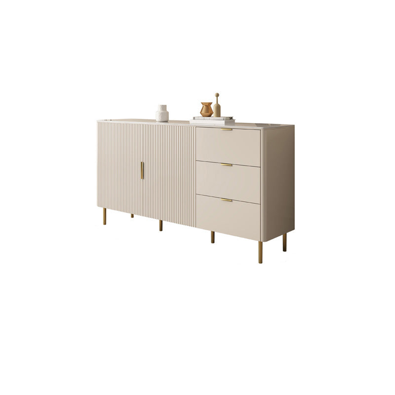 3 Drawer Sideboard White Sintered Stone 2-Door Credenza for Living Room