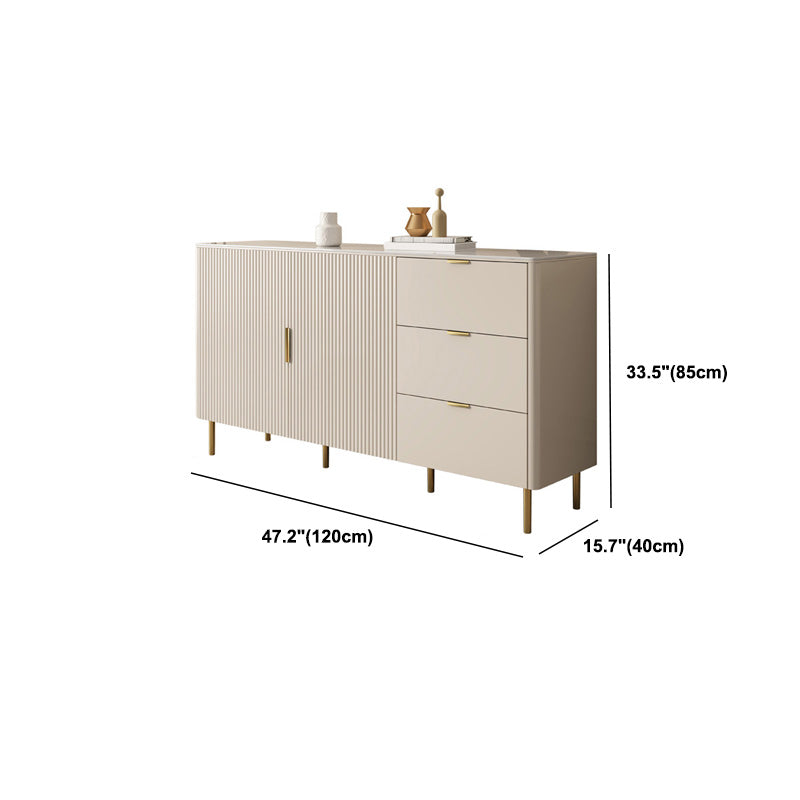 3 Drawer Sideboard White Sintered Stone 2-Door Credenza for Living Room