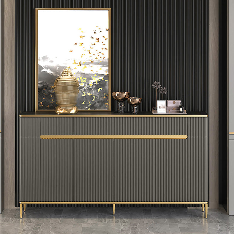 Glam Dark Gray Credenza Sintered Stone Top Sideboard Cabinet for Dining Room