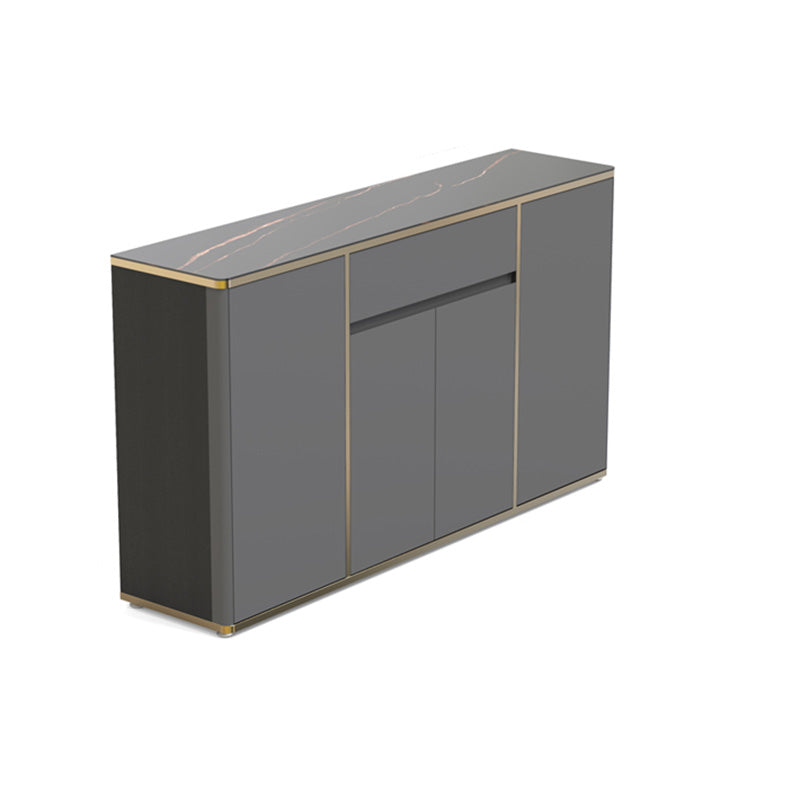 Glam Dark Gray Credenza Sintered Stone Top Sideboard Cabinet for Dining Room