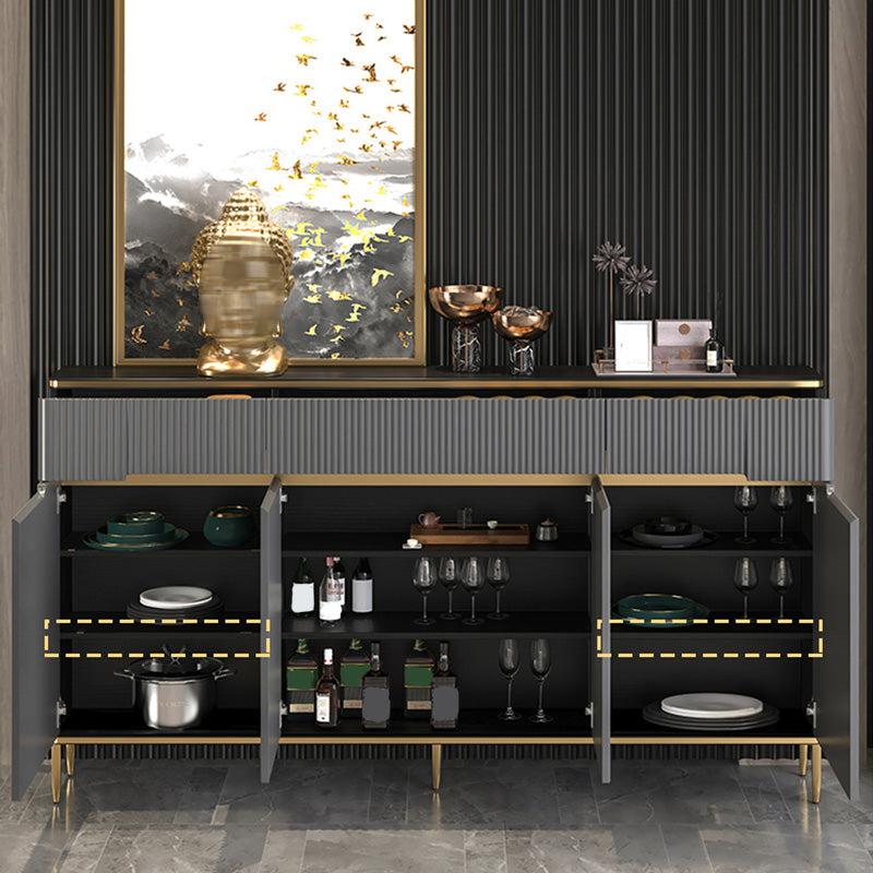 Glam Dark Gray Credenza Sintered Stone Top Sideboard Cabinet for Dining Room