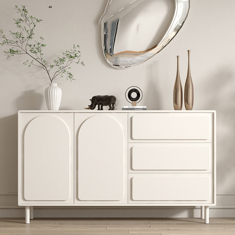 White Engineered Wood Buffet Server Modern Sideboard with Drawers