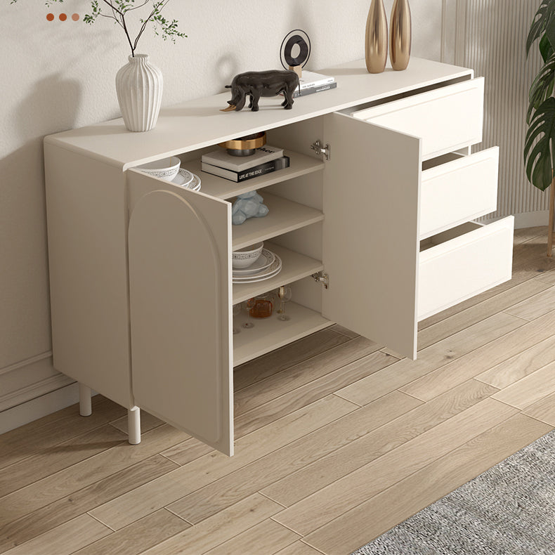 White Engineered Wood Buffet Server Modern Sideboard with Drawers