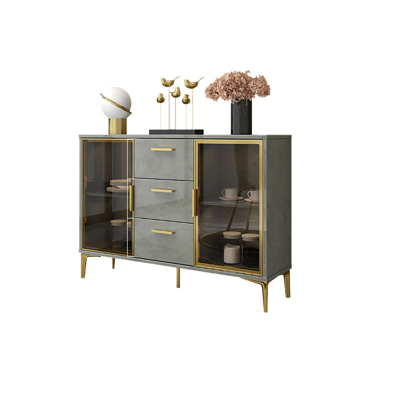 Contemporary Gray Sideboard Wood Buffet Server with Glass Doors