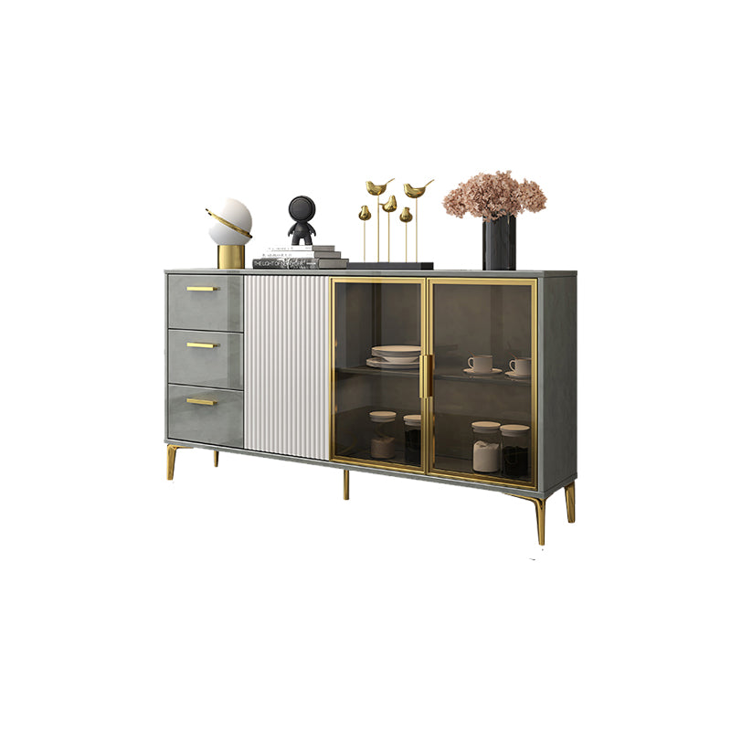 Contemporary Gray Sideboard Wood Buffet Server with Glass Doors