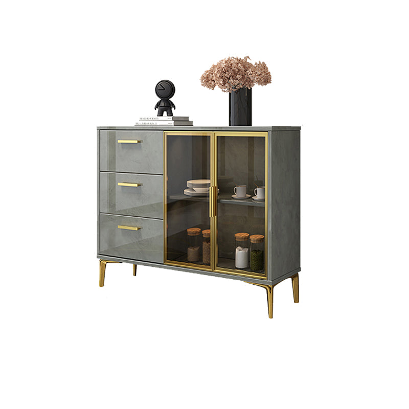 Contemporary Gray Sideboard Wood Buffet Server with Glass Doors