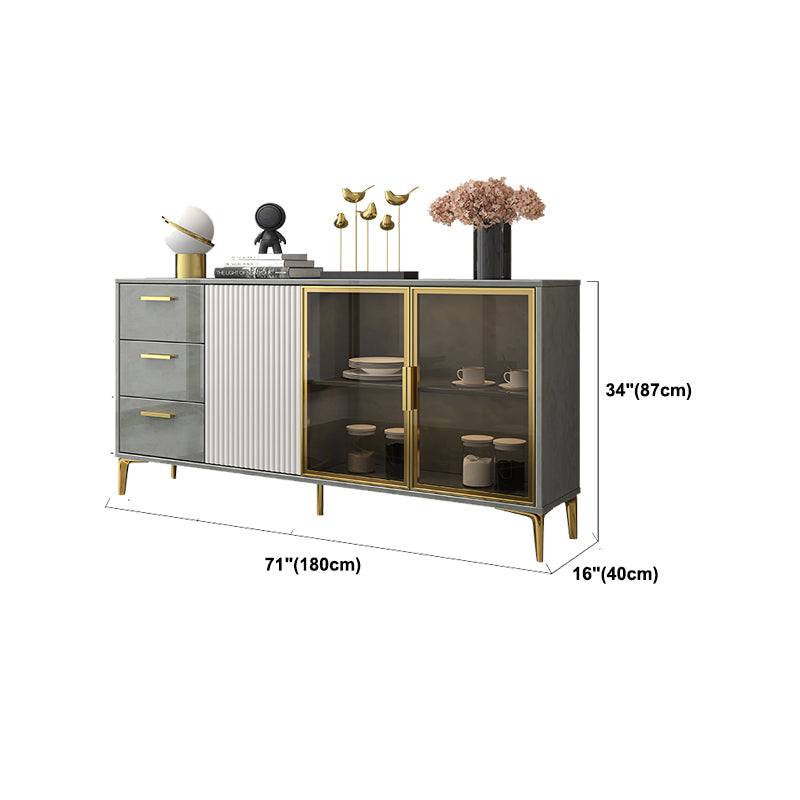 Contemporary Gray Sideboard Wood Buffet Server with Glass Doors