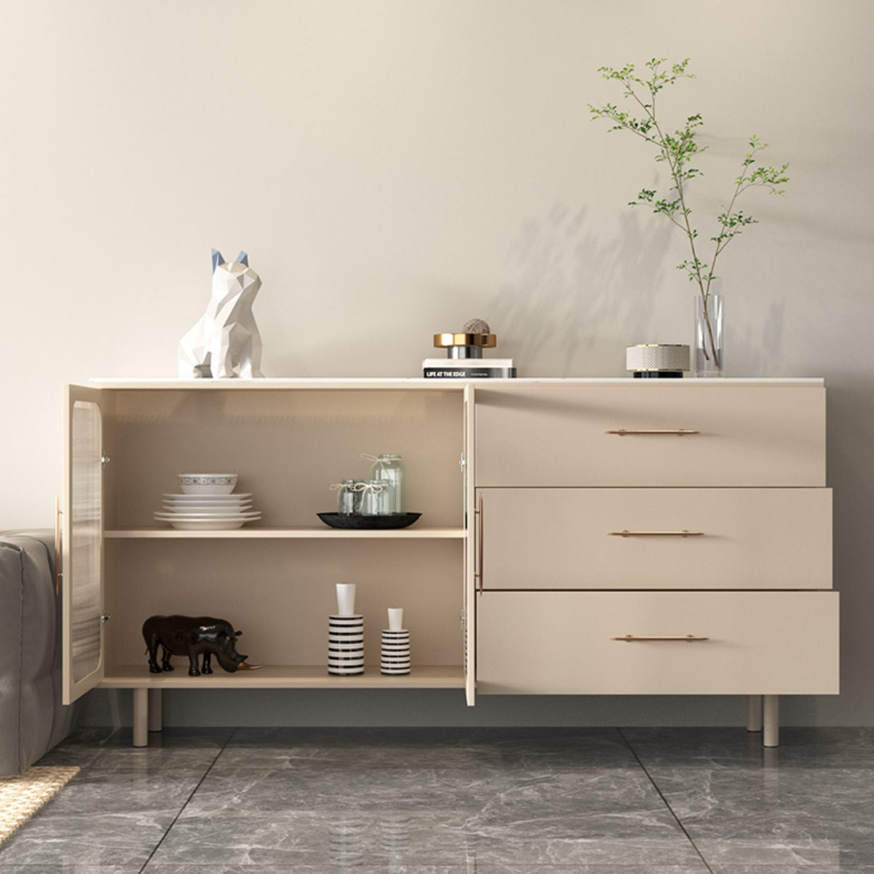 Contemporary Sideboard Buffet with Drawers Wood Buffet Server