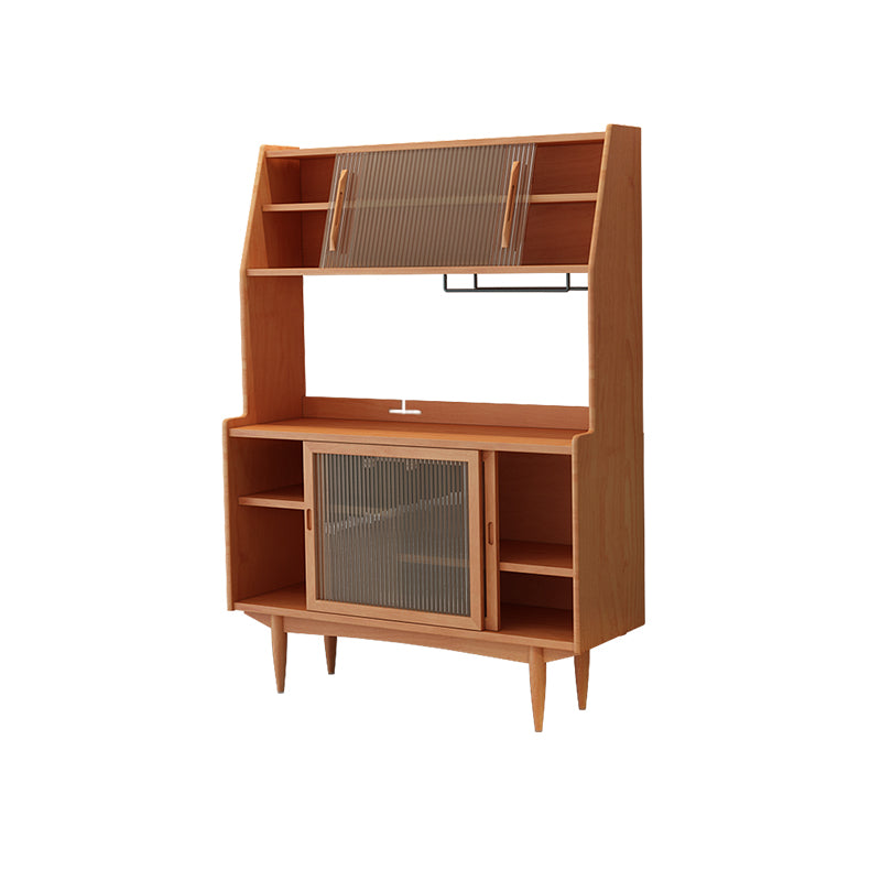 Pine Solid Wood Buffet Server with Glass Doors Modern Dining Server