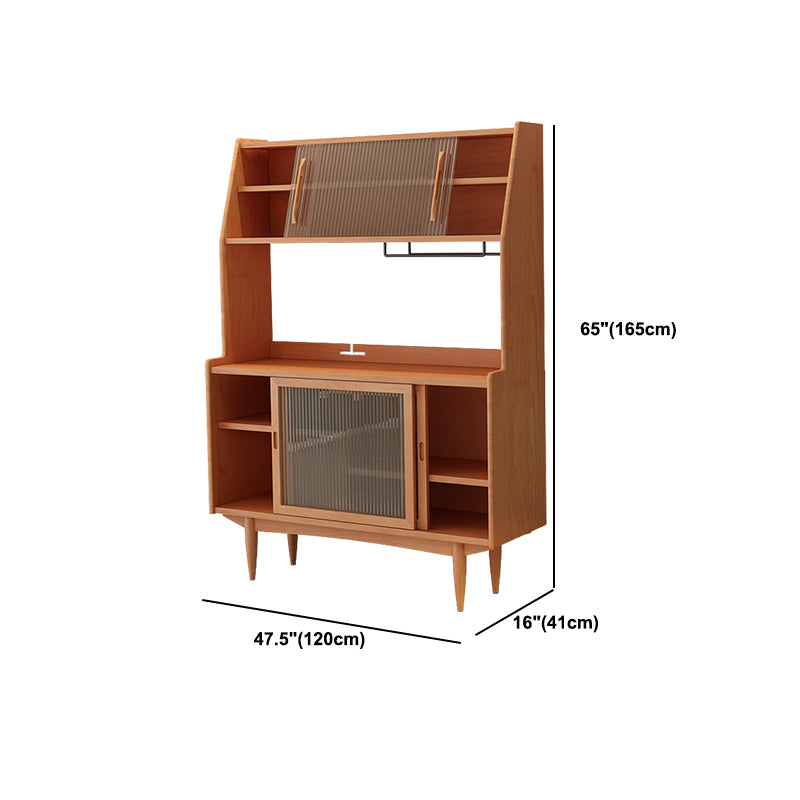 Pine Solid Wood Buffet Server with Glass Doors Modern Dining Server