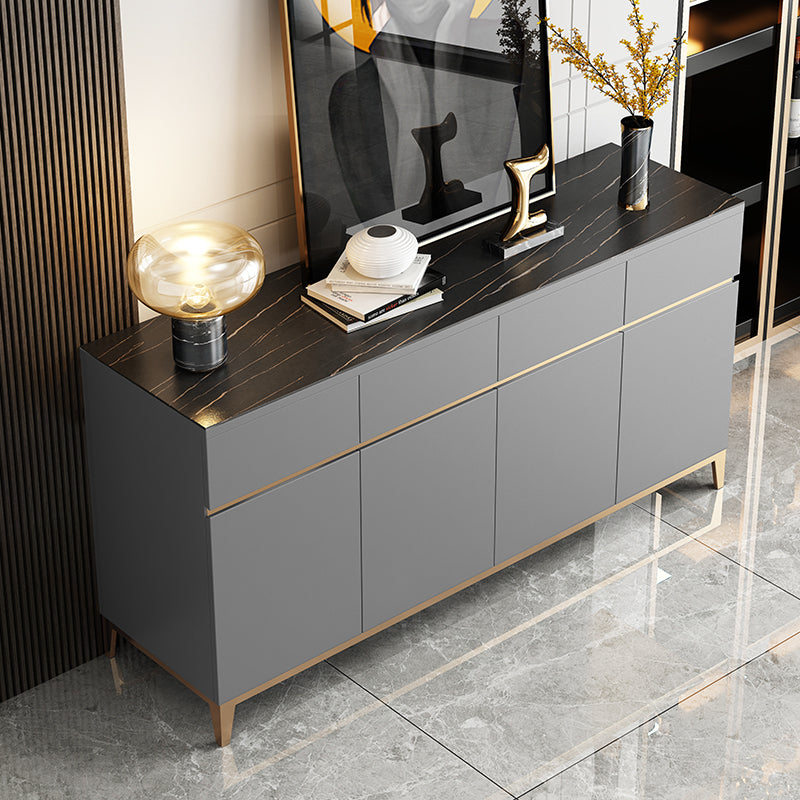 Glam Dining Server Stone and Wood Sideboard Table with Drawers