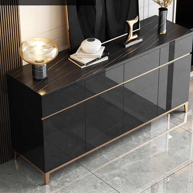 Glam Dining Server Stone and Wood Sideboard Table with Drawers