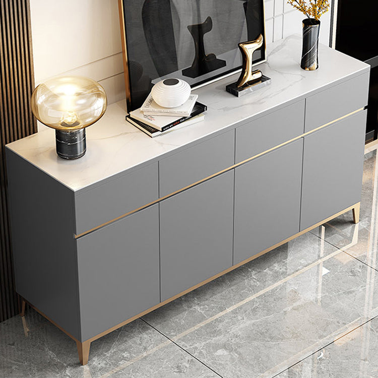 Glam Dining Server Stone and Wood Sideboard Table with Drawers