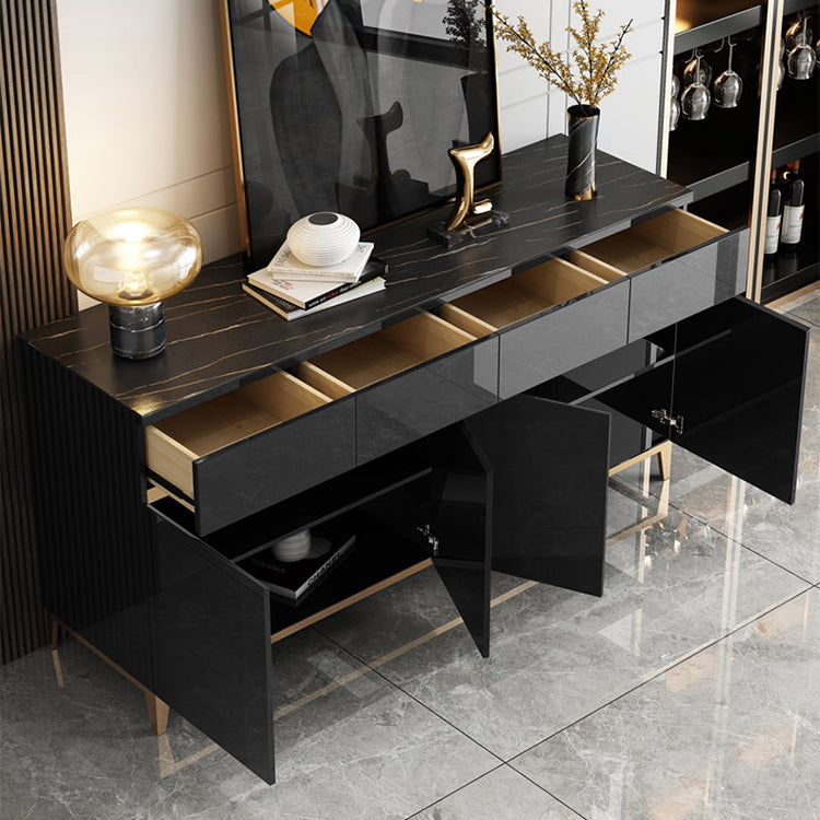 Glam Dining Server Stone and Wood Sideboard Table with Drawers