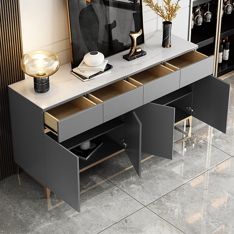 Glam Dining Server Stone and Wood Sideboard Table with Drawers