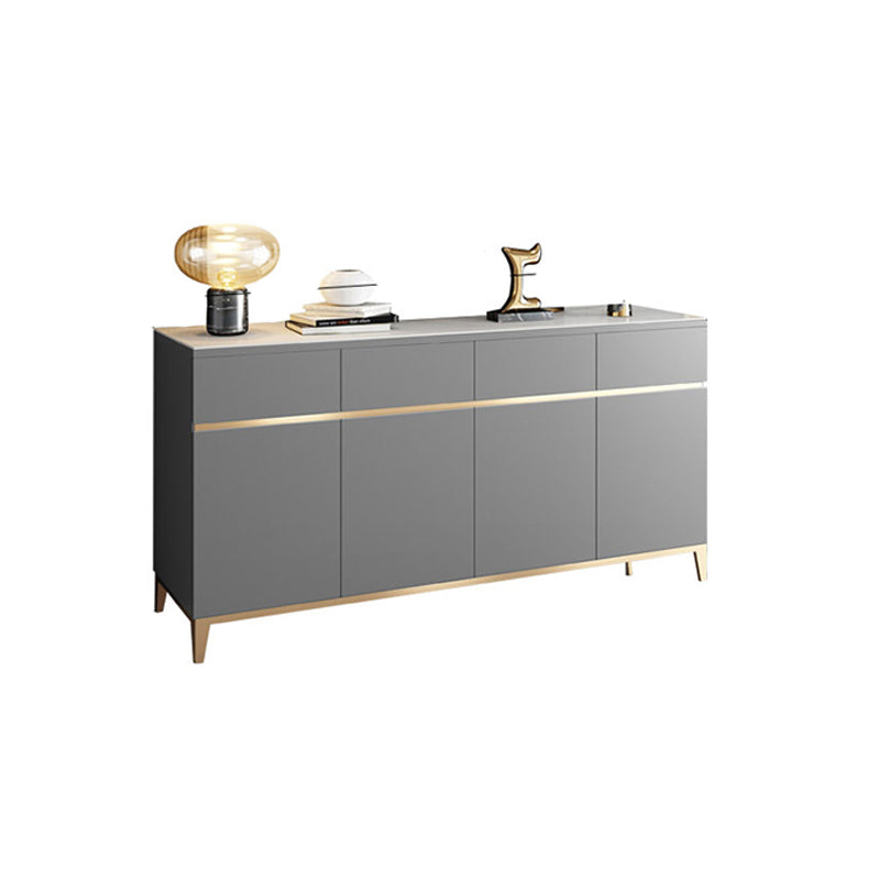 Glam Dining Server Stone and Wood Sideboard Table with Drawers