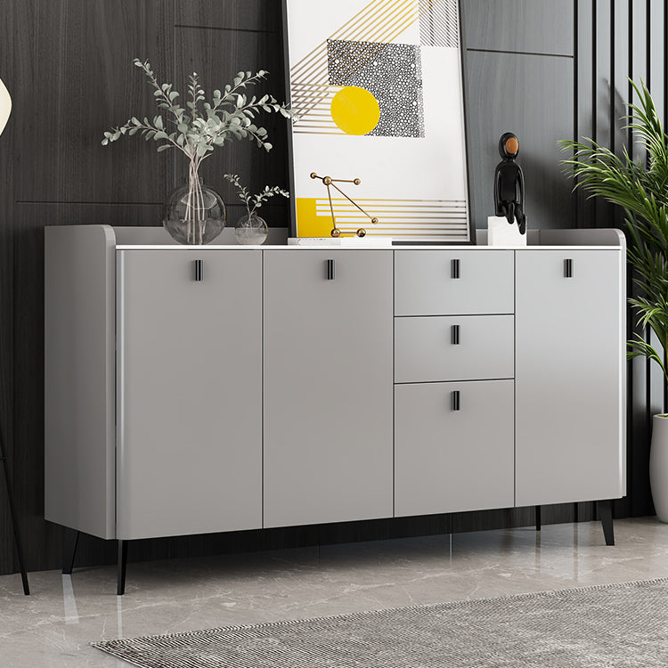 Modern Gray Sideboard Table with Drawers Wood and Stone Buffet Server