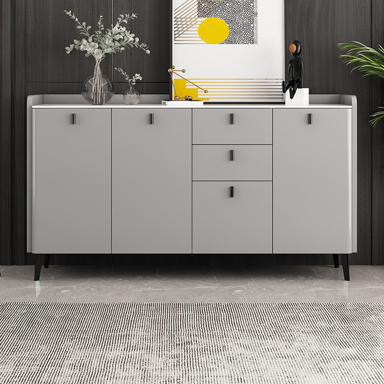 Modern Gray Sideboard Table with Drawers Wood and Stone Buffet Server