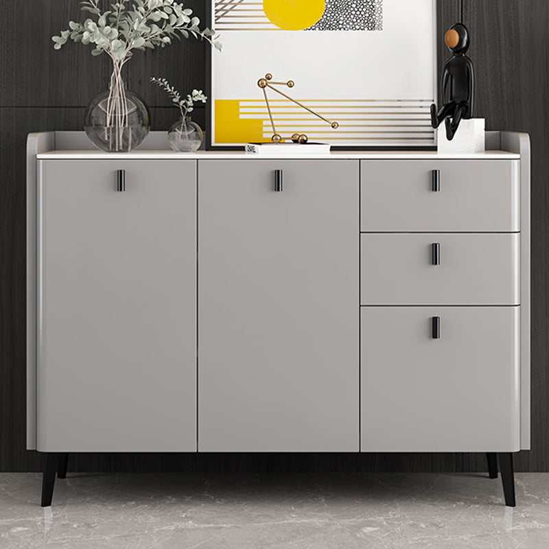 Modern Gray Sideboard Table with Drawers Wood and Stone Buffet Server