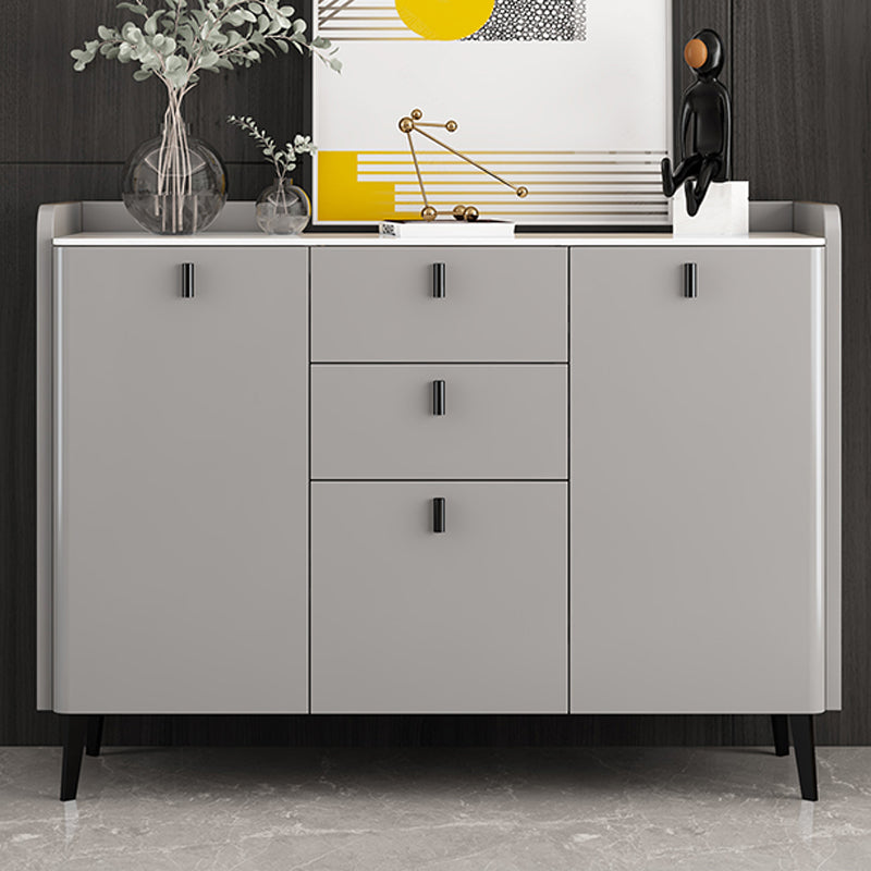 Modern Gray Sideboard Table with Drawers Wood and Stone Buffet Server