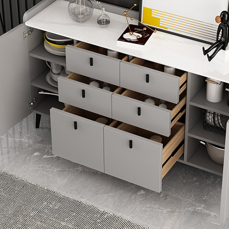 Modern Gray Sideboard Table with Drawers Wood and Stone Buffet Server