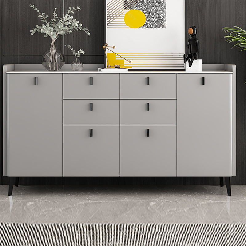 Modern Gray Sideboard Table with Drawers Wood and Stone Buffet Server