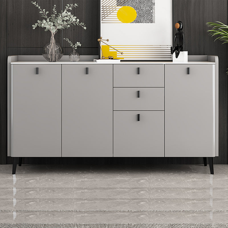 Modern Gray Sideboard Table with Drawers Wood and Stone Buffet Server