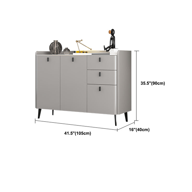 Modern Gray Sideboard Table with Drawers Wood and Stone Buffet Server