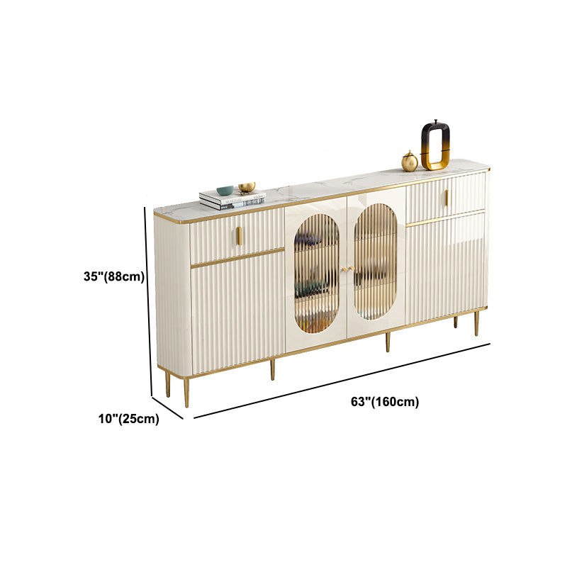 White Buffet Server with Glass Doors Glam Dining Server for Dining Room