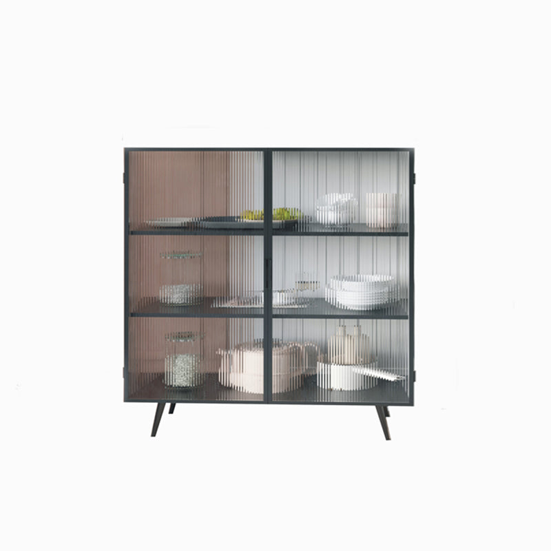 Steel Sideboard with 2 Glass Doors Modern Dining Server with Metal Legs